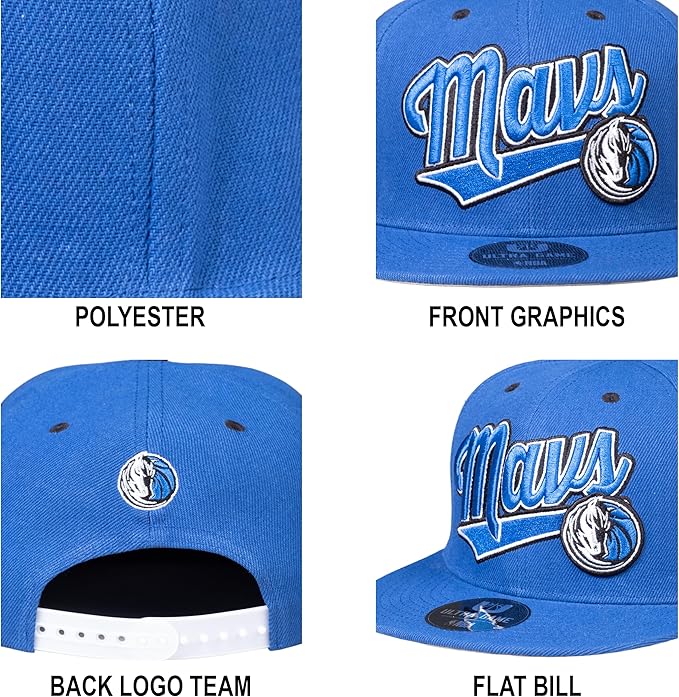 Ultra Game NBA Official Men’s Snap Back 3D Embroidered Team Logo Baseball Cap Hat - Unisex, Dallas Mavericks, Team Color, 1SIZE|Dallas Mavericks