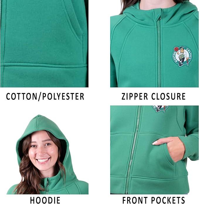 Ultra Game NBA Official Women's Super Soft Crop Top Full Zip Hoodie Sweatshirt, Boston Celtics, Team Color|Boston Celtics