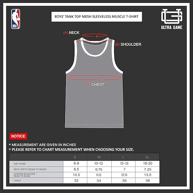 Ultra Game NBA Official Youth Sleeveless Mesh Tank Top Muscle T-Shirt, Cleveland Cavaliers, Black|Cleveland Cavaliers