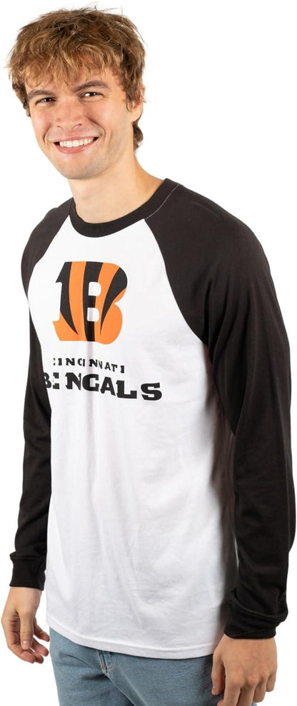 Ultra Game NFL Mens Super Soft Raglan Baseball Long Sleeve T-Shirt| Cincinnati Bengals - UltraGameShop