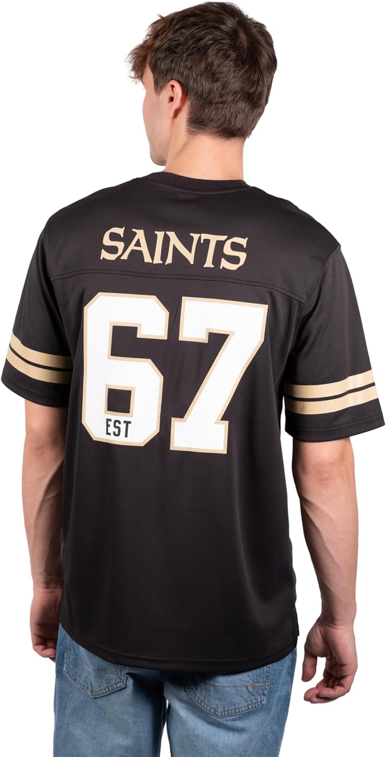 Ultra Game NFL New Orleans Saints Mens Standard Jersey Crew Neck Mesh Stripe T-Shirt|New Orleans Saints