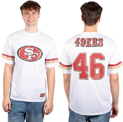 Ultra Game NFL San Francisco 49ers Mens Standard Jersey Crew Neck Mesh Stripe T-Shirt|San Francisco 49ers - UltraGameShop