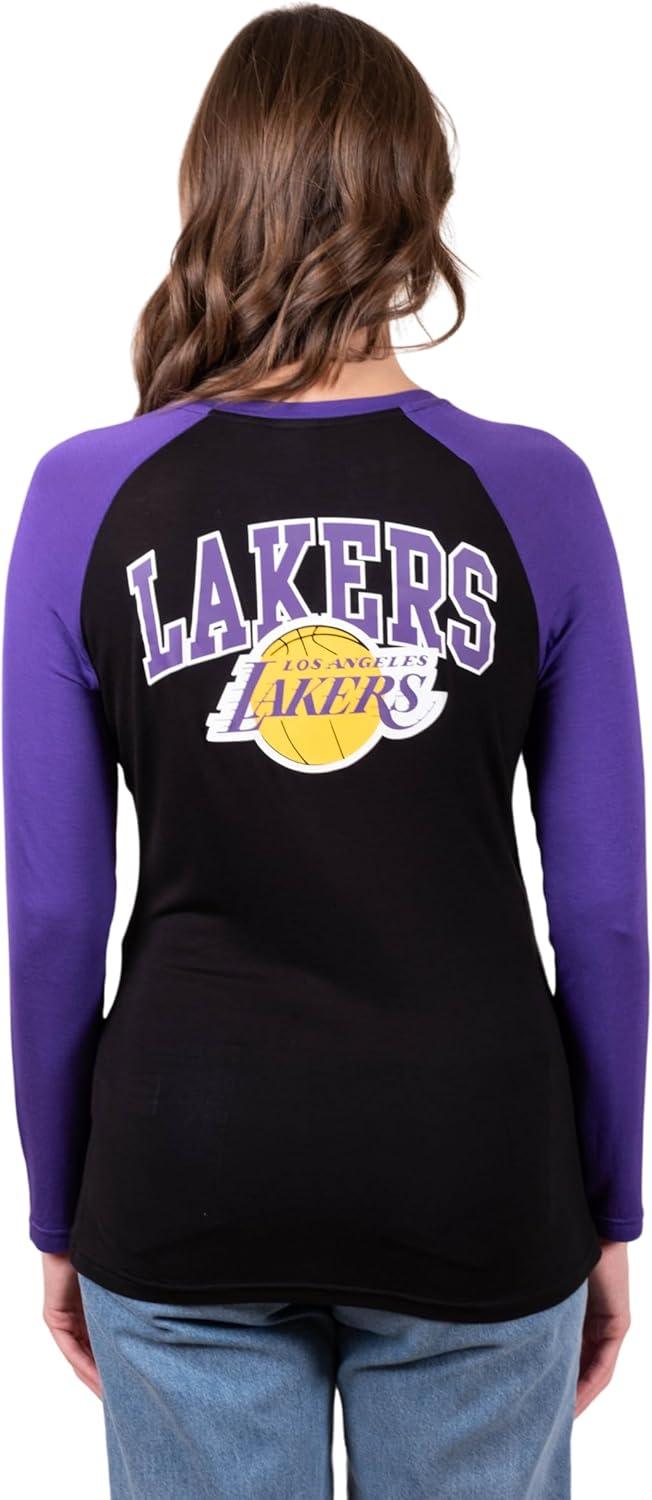 Ultra Game NBA Los Angeles Lakers Women's Super Soft Long Sleeve Lace-up Shirt|Los Angeles Lakers - UltraGameShop