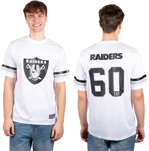 Ultra Game NFL Mens Standard Jersey Crew Neck Mesh Stripe T-Shirt|Las Vegas Raiders