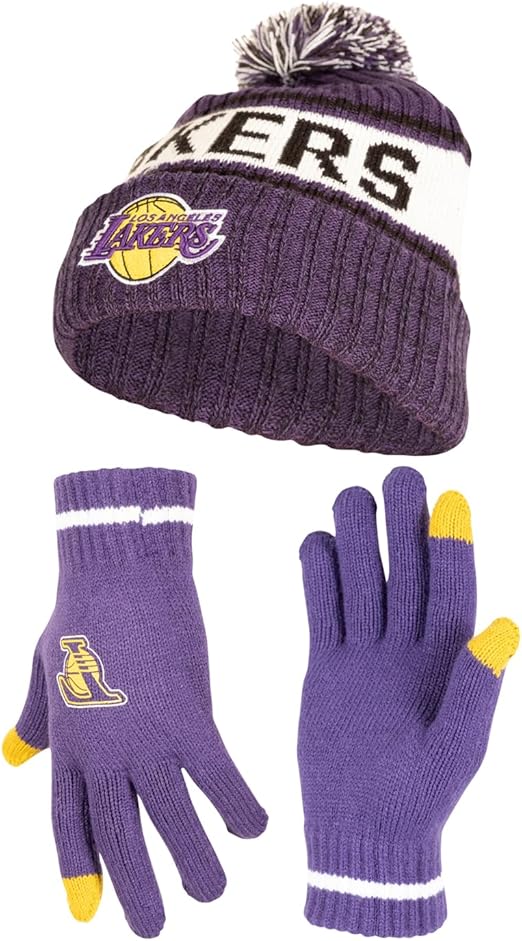 Ultra Game NBA Los Angeles Lakers Adults Super Soft Winter Beanie Knit Hat With Extra Warm Touch Screen Gloves|Los Angeles Lakers - UltraGameShop