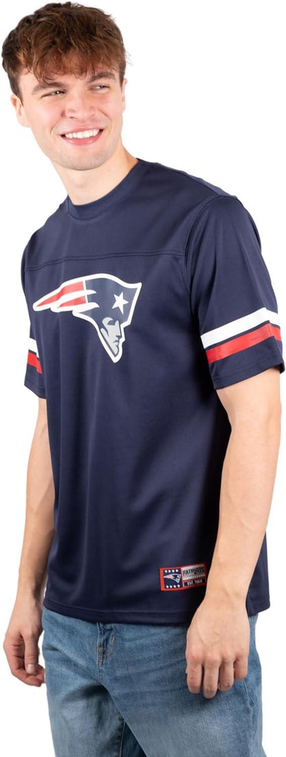 Ultra Game NFL New England Patriots Mens Standard Jersey Crew Neck Mesh Stripe T-Shirt|New England Patriots - UltraGameShop