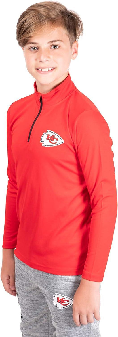 Ultra Game NFL Kansas City Chiefs Youth Super Soft Quarter Zip Long Sleeve T-Shirt|Kansas City Chiefs - UltraGameShop