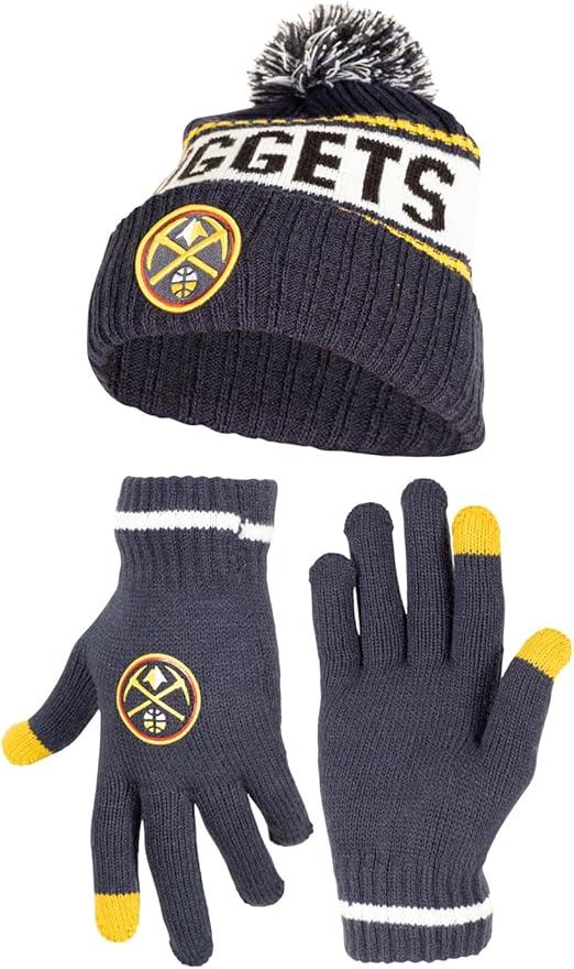 Ultra Game NBA Denver Nuggets Adults Super Soft Winter Beanie Knit Hat With Extra Warm Touch Screen Gloves|Denver Nuggets - UltraGameShop