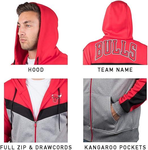 Ultra Game NBA Chicago Bulls Men's Contrast Back Cut Full Zip Hoodie Sweatshirt|Chicago Bulls - UltraGameShop