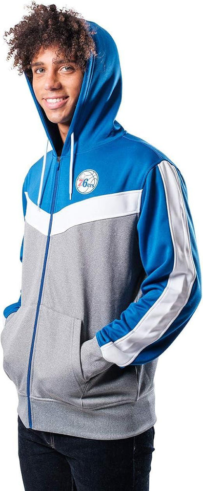 Ultra Game NBA Philadelphia 76ers Men's Contrast Back Cut Full Zip Hoodie Sweatshirt|Philadelphia 76ers - UltraGameShop