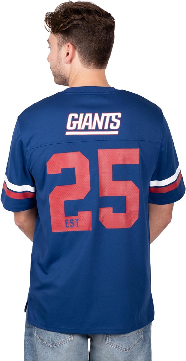 Ultra Game NFL New York Giants Mens Standard Jersey Crew Neck Mesh Stripe T-Shirt|New York Giants - UltraGameShop