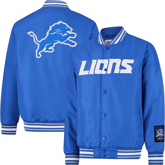 Ultra Game Adults NFL Official Smashing Records Satin Jacket|Detroit Lions