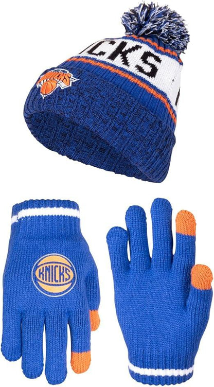 Ultra Game NBA New York Knicks Boys Girls Super Soft Winter Beanie Knit Hat With Extra Warm Touch Screen Gloves|New York Knicks - UltraGameShop