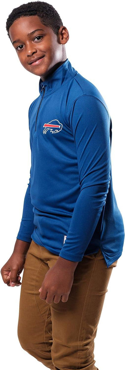 Ultra Game NFL Buffalo Bills Youth Super Soft Quarter Zip Long Sleeve T-Shirt|Buffalo Bills - UltraGameShop