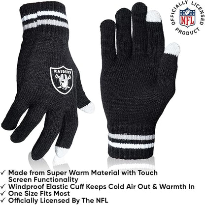 NFL Official Adults Unisex Super Soft Winter Beanie Knit Hat With Extra Warm Touch Screen Gloves|Las Vegas Raiders