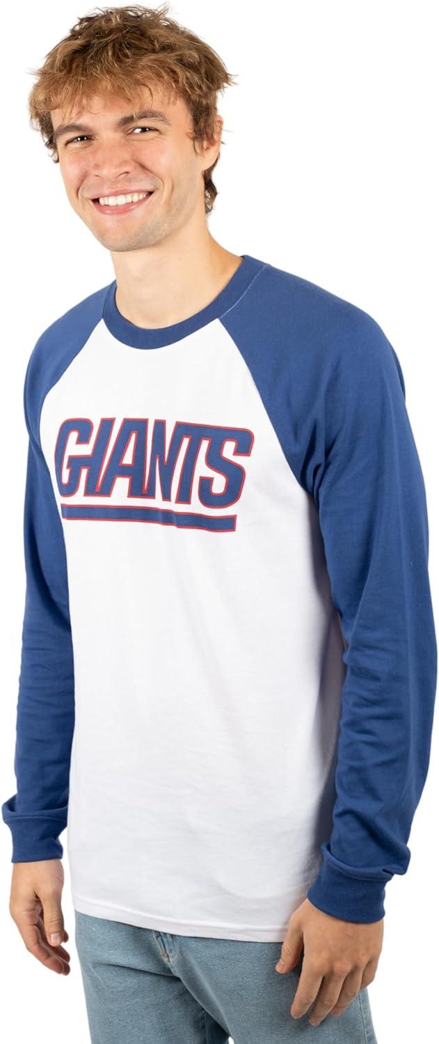 Ultra Game NFL Mens Super Soft Raglan Baseball Long Sleeve T-Shirt| New York Giants - UltraGameShop