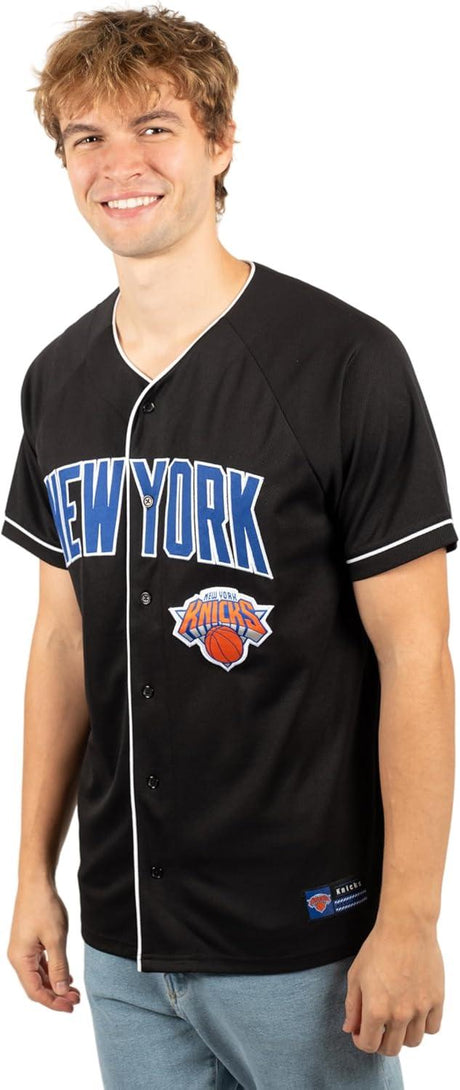 Ultra Game NBA New York Knicks Men's Mesh Button Down Baseball T-Shirt|New York Knicks - UltraGameShop