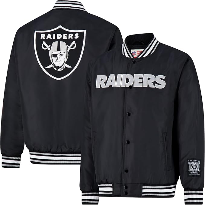 Ultra Game Adults NFL Official Smashing Records Satin Jacket|Las Vegas Raiders