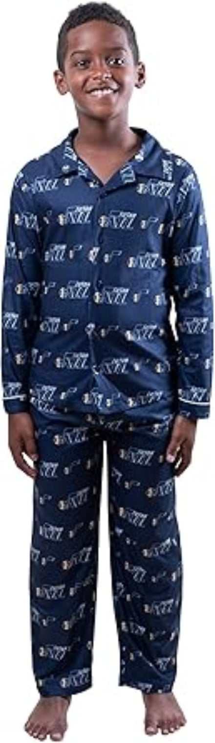 Ultra Game NBA Official Youth 2-Piece Super Soft Button Down Pajamas Set, Utah Jazz, Boys Sizes|Utah Jazz