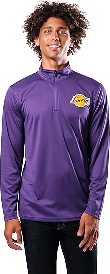 Ultra Game NBA Los Angeles Lakers Men's Quarter Zip Long Sleeve Pullover T-Shirt|Los Angeles Lakers - UltraGameShop