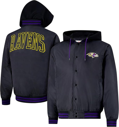 Ultra Game Mens NFL Official Bomber Satin Jacket Hoodie|Baltimore Ravens