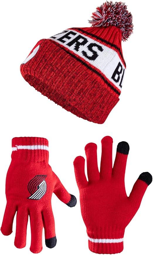 Ultra Game NBA Portland Trail Blazers Adults Super Soft Winter Beanie Knit Hat With Extra Warm Touch Screen Gloves|Portland Trail Blazers - UltraGameShop