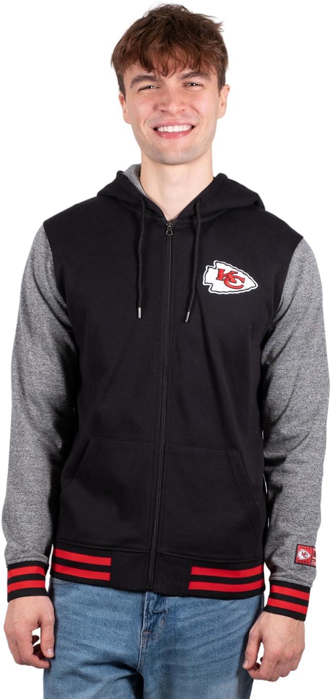 Ultra Game NFL Kansas City Chiefs Mens Full Zip Soft Fleece Letterman Varsity Jacket Hoodie|Kansas City Chiefs - UltraGameShop