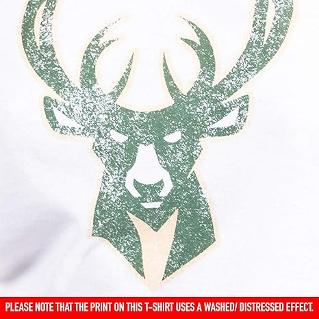 Ultra Game NBA Official Women's Soft Vintage Distressed Graphics T-Shirt, Milwaukee Bucks, White|Milwaukee Bucks