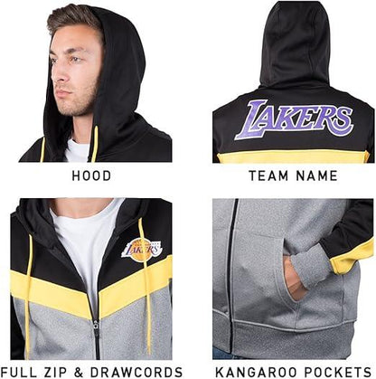 Ultra Game NBA Los Angeles Lakers Men's Contrast Back Cut Full Zip Hoodie Sweatshirt|Los Angeles Lakers - UltraGameShop