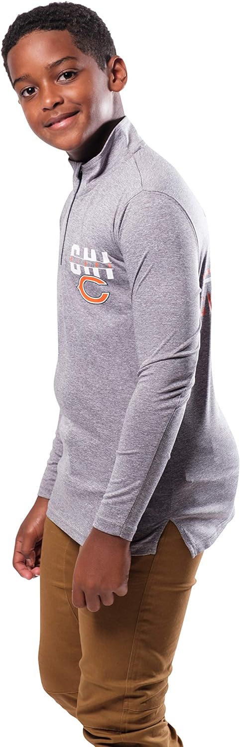 Ultra Game NFL Chicago Bears Youth Super Soft Quarter Zip Long Sleeve T-Shirt|Chicago Bears