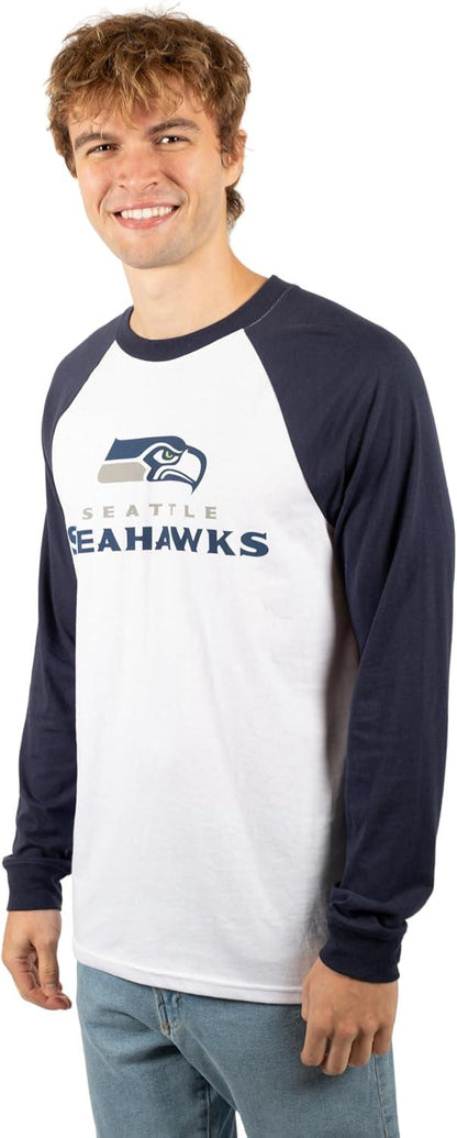 Ultra Game NFL Mens Super Soft Raglan Baseball Long Sleeve T-Shirt| Seattle Seahawks - UltraGameShop