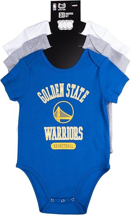 Ultra Game NBA Golden State Warriors Super Soft Cotton 3 Pack Baby Creeper Bodysuit|Golden State Warriors - UltraGameShop