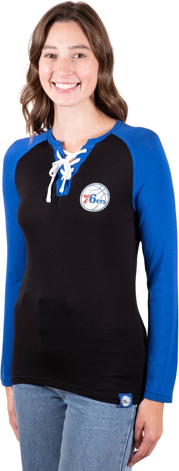 Ultra Game NBA Philadelphia 76ers Women's Super Soft Long Sleeve Lace-up Shirt|Philadelphia 76ers - UltraGameShop