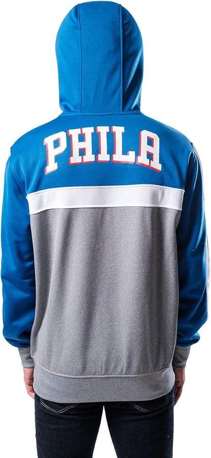 Ultra Game NBA Philadelphia 76ers Men's Contrast Back Cut Full Zip Hoodie Sweatshirt|Philadelphia 76ers - UltraGameShop