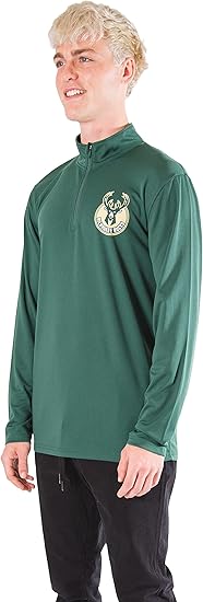 Ultra Game NBA Milwaukee Bucks Men's Quarter Zip Long Sleeve Pullover T-Shirt|Milwaukee Bucks - UltraGameShop