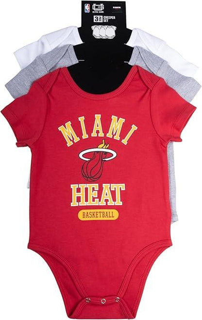 Ultra Game NBA Miami Heat Super Soft Cotton 3 Pack Baby Creeper Bodysuit|Miami Heat - UltraGameShop