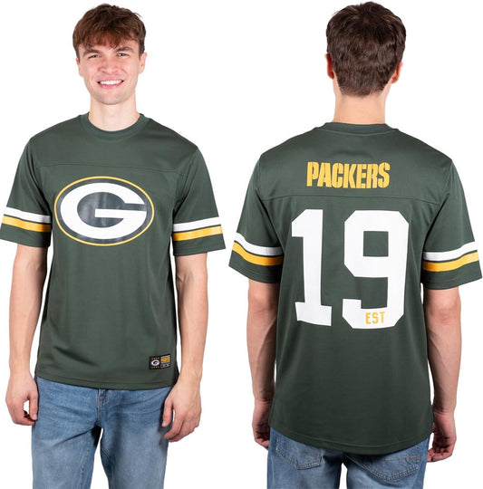 Ultra Game NFL Green Bay Packers Mens Standard Jersey Crew Neck Mesh Stripe T-Shirt|Green Bay Packers - UltraGameShop