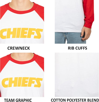 Ultra Game NFL Mens Super Soft Raglan Baseball Long Sleeve T-Shirt| Kansas City Chiefs - UltraGameShop