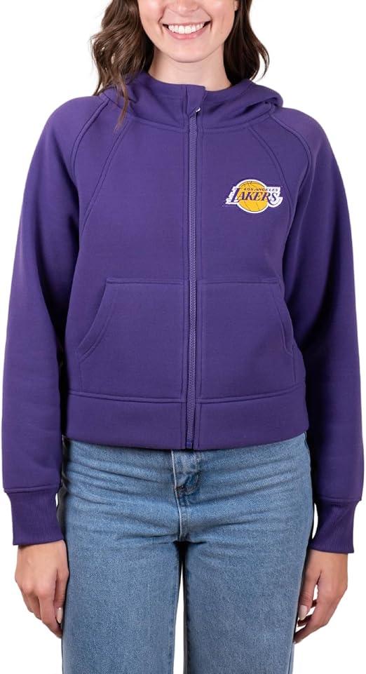 Ultra Game NBA Women's Los Angeles Lakers Super Soft Crop Top Full Zip Hoodie Sweatshirt | Los Angeles Lakers - UltraGameShop