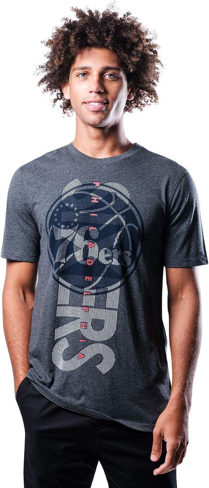 Ultra Game NBA Official Men’s Upright Logo Short Sleeve T- Shirt - Unisex, Philadelphia 76ers, Heather Charcoal|Philadelphia 76ers