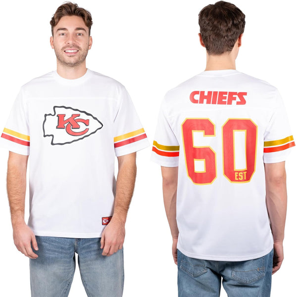 Ultra Game NFL Kansas City Chiefs Mens Standard Jersey Crew Neck Mesh Stripe T-Shirt|Kansas City Chiefs
