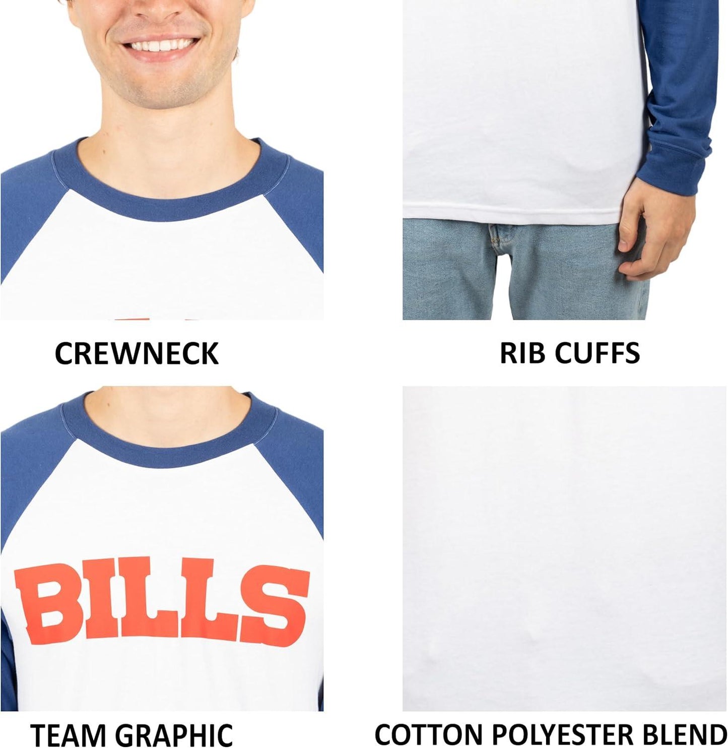 Ultra Game NFL Buffalo Bills Mens Super Soft Raglan Baseball Long Sleeve T-Shirt|Buffalo Bills - UltraGameShop