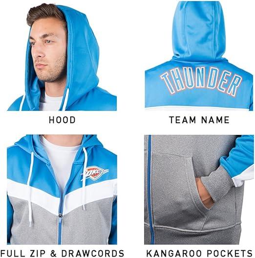 Ultra Game NBA Oklahoma City Thunder Men's Contrast Back Cut Full Zip Hoodie Sweatshirt|Oklahoma City Thunder - UltraGameShop