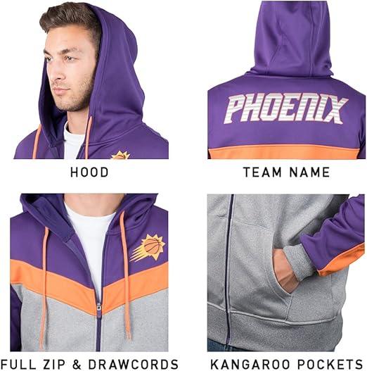 Ultra Game NBA Phoenix Suns Men's Contrast Back Cut Full Zip Hoodie Sweatshirt|Phoenix Suns - UltraGameShop