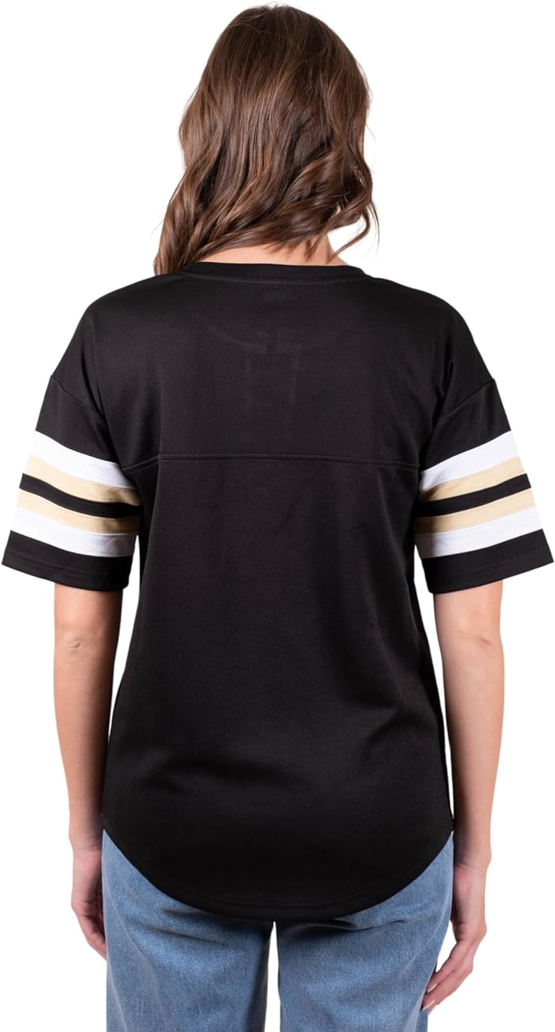 Ultra Game NFL New Orleans Saints Womens Standard Lace Up Tee Shirt Penalty Box|New Orleans Saints - UltraGameShop