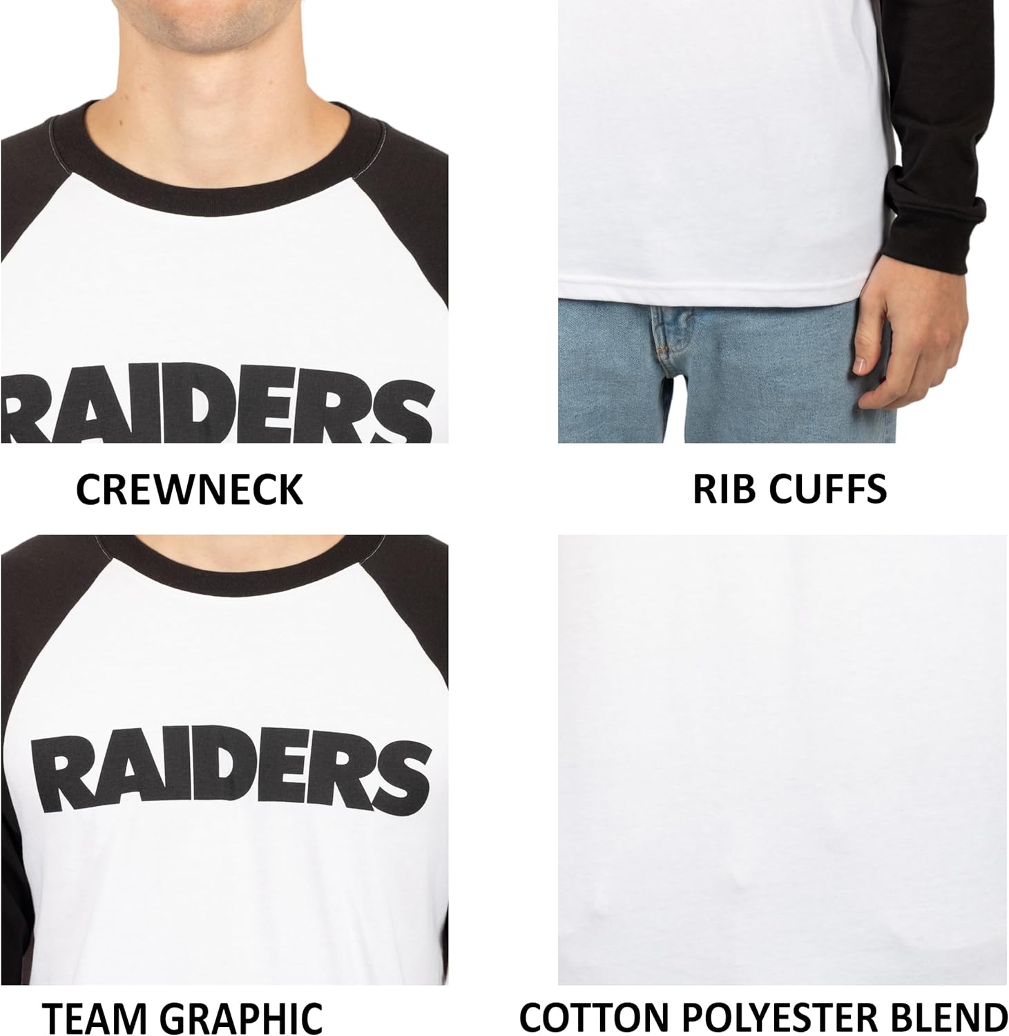 Ultra Game NFL Mens Super Soft Raglan Baseball Long Sleeve T-Shirt| Las Vegas Raiders