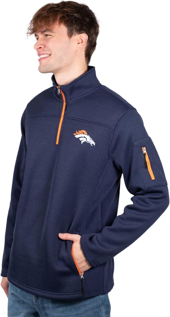 Ultra Game Men's Quarter-Zip Fleece Pullover Sweatshirt with Zipper Pockets Denver Broncos - UltraGameShop