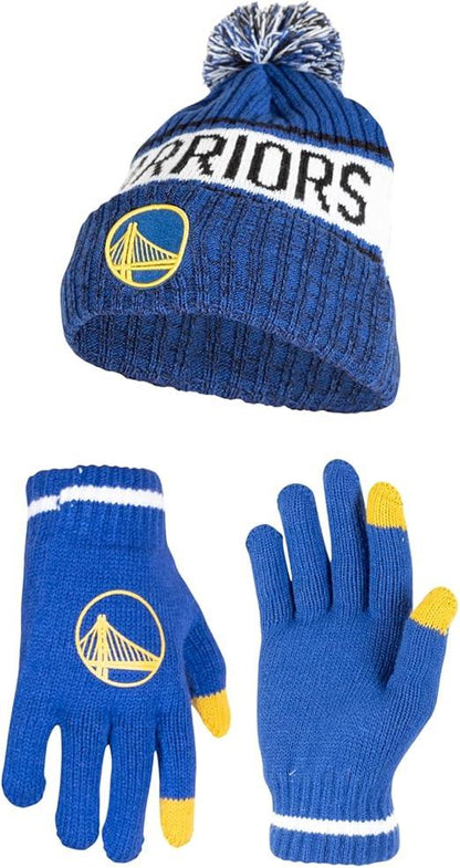 Ultra Game NBA Golden State Warriors Boys Girls Super Soft Winter Beanie Knit Hat With Extra Warm Touch Screen Gloves|Golden State Warriors - UltraGameShop