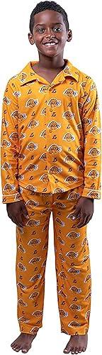 Ultra Game NBA Los Angeles Lakers Boys 2-Piece Loose-fit Button Down Pajamas Set|Los Angeles Lakers - UltraGameShop