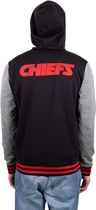 Ultra Game NFL Kansas City Chiefs Mens Full Zip Soft Fleece Letterman Varsity Jacket Hoodie|Kansas City Chiefs